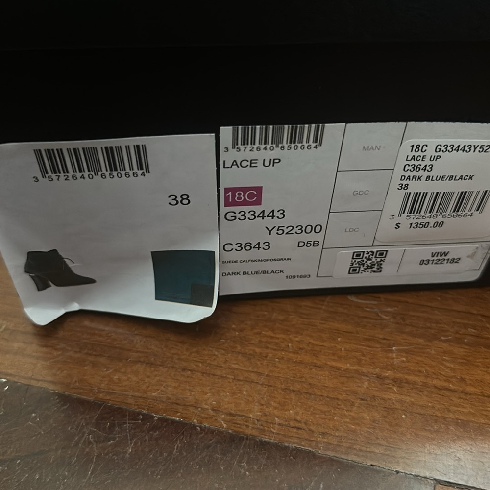 Chanel shoes women lace up navy pearls 38 suede leather heel blue black - Picture 10 of 10